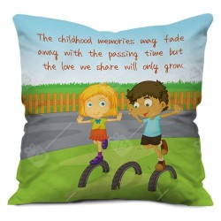 Playing Brother Sister Love Printed Cushion with Filler